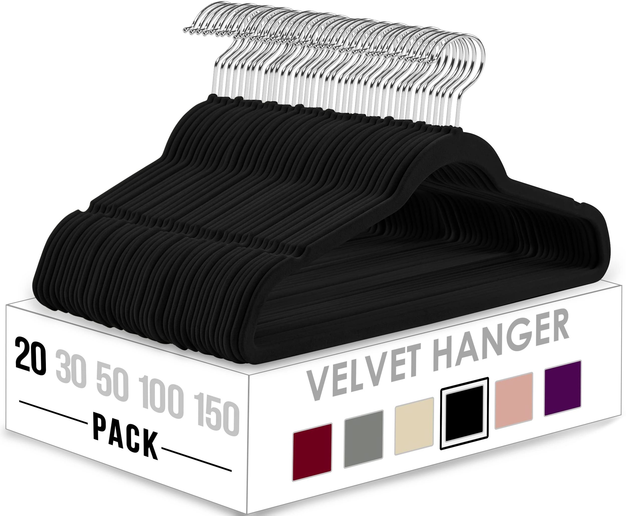 Velvet Hanger 50 Pack Wholesale Space Saving Black Non Slip Flocked Suit Coat Clothes Velvet Hangers