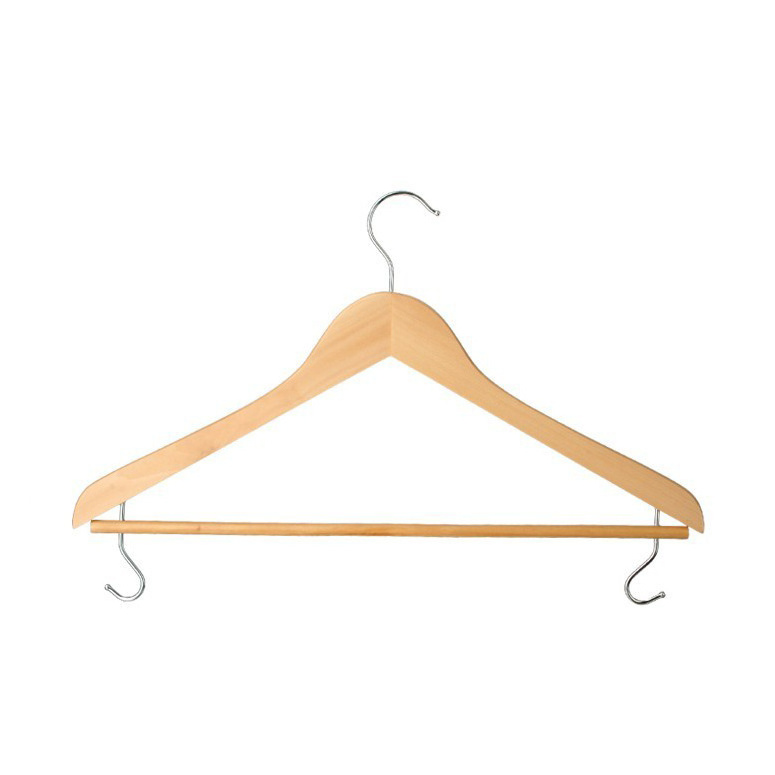 Natural Wooden Short Hook Clothes Hanger With Single Rod NonSlip