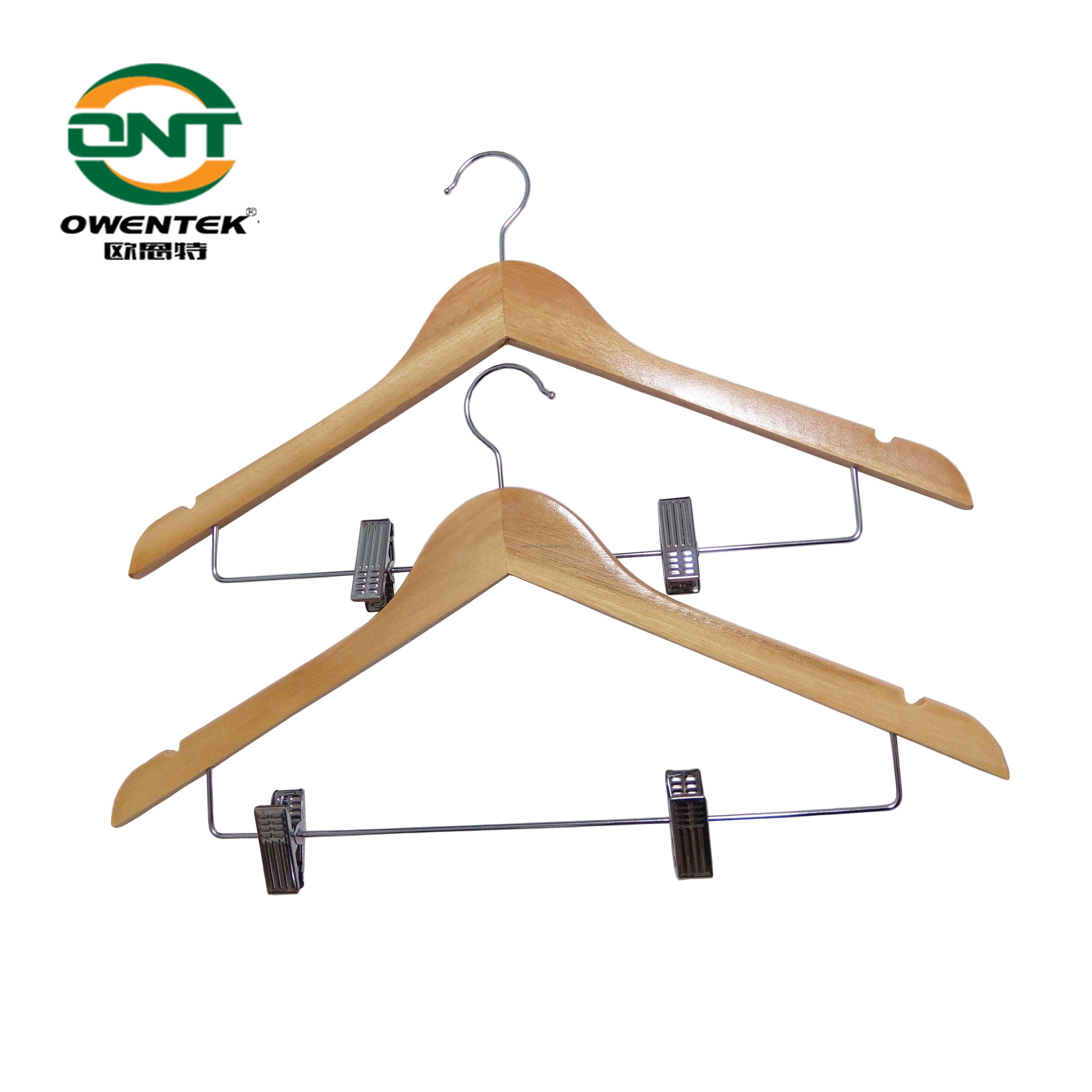 Quality Wooden Skirt Hangers Smooth Solid Wood Pants Hangers with Clips 360 Swivel Hook Shoulder Notches for Dress Coat Jacket