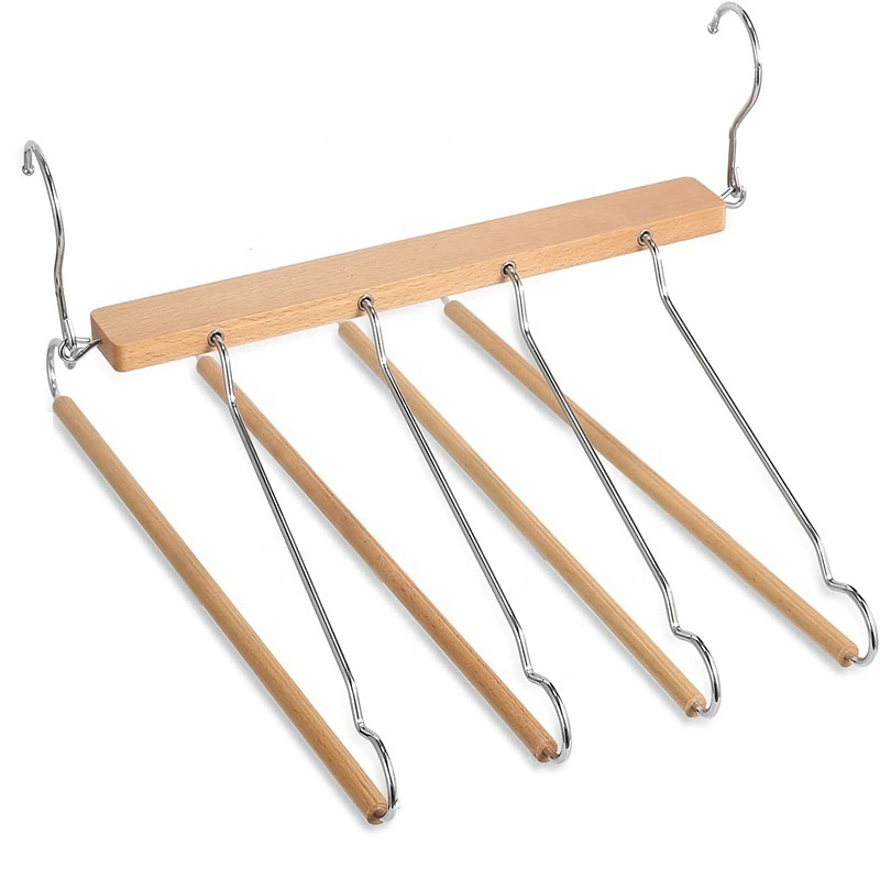 4 Layer Multiple Wooden Organizer Hanger Rack Save Space Multi Functional Pants Rack