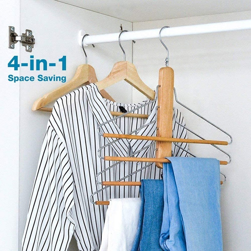 4 Layer Multiple Wooden Organizer Hanger Rack Save Space Multi Functional Pants Rack