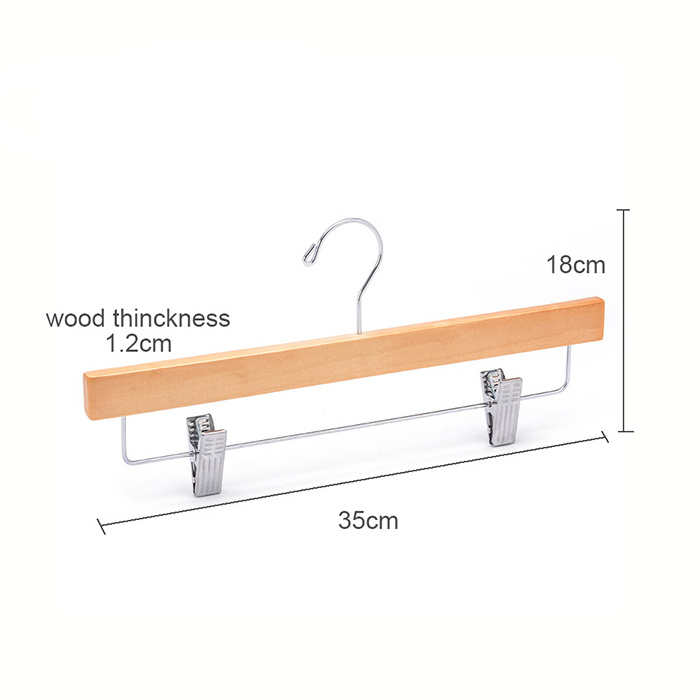 Natural Wooden Pants Hangers Hook Clothes Hangers  with Metal Clips