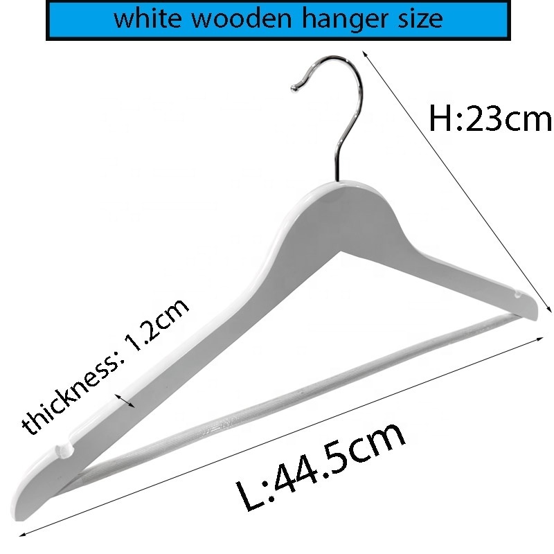 White Wooden  Coat Hangers High quality customized shirts suit Wooden hanger with Swivel Hook