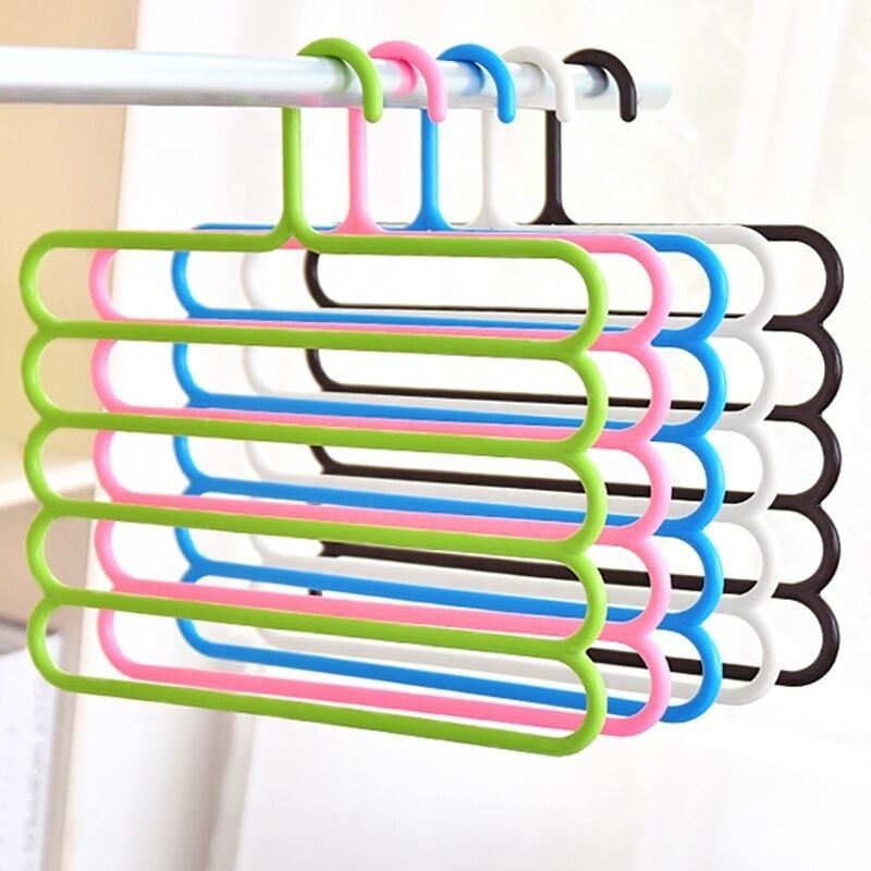 Space Saving 5 Layers Pants Hangers for Closet Organizer Plastic Hangers Closet Storage Organizer for Trouser Coat Scarf