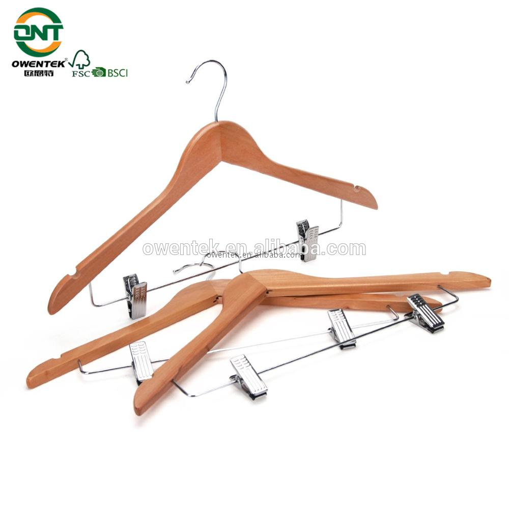 Quality Wooden Skirt Hangers Smooth Solid Wood Pants Hangers with Clips 360 Swivel Hook Shoulder Notches for Dress Coat Jacket