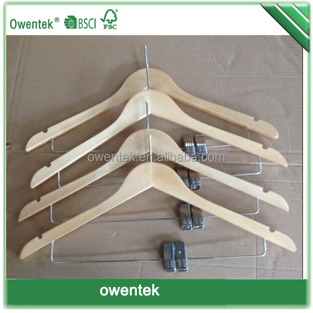 Wholesale Wooden Clothes Hangers Without Hook With Chromed Clips Theft Proof