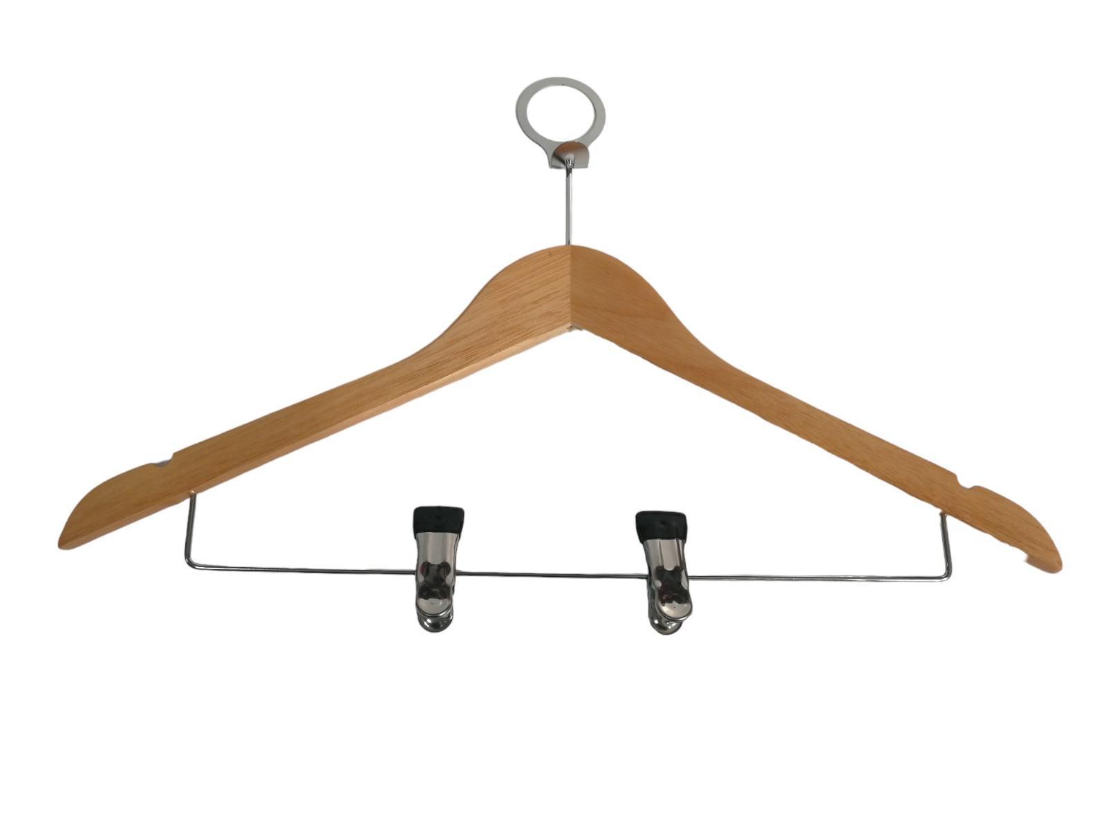 Hotel anti-theft wooden hanger with ring hook black non-slip clip, hang clothes at the same time can hang pants