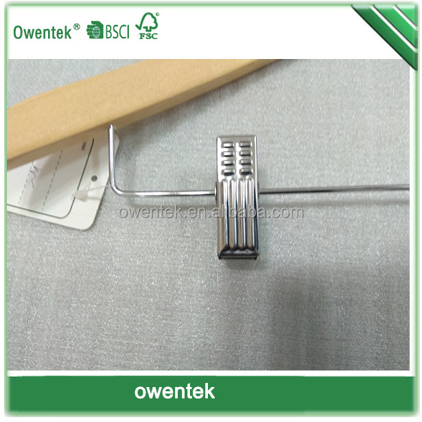 Wholesale Wooden Clothes Hangers Without Hook With Chromed Clips Theft Proof