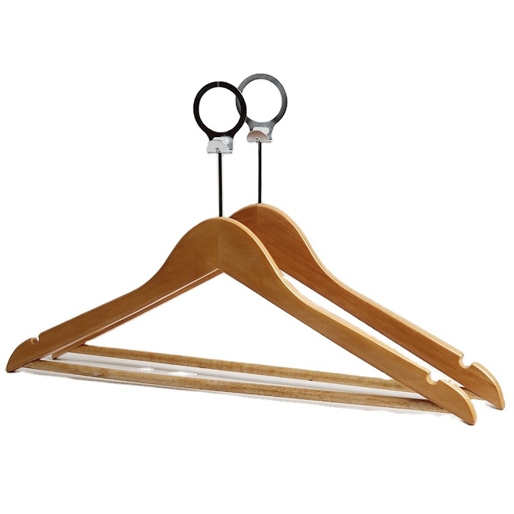 High Quality Clothes Wooden Hanger Anti-theft Hanger with Notches and Circular bar hook For Hotel