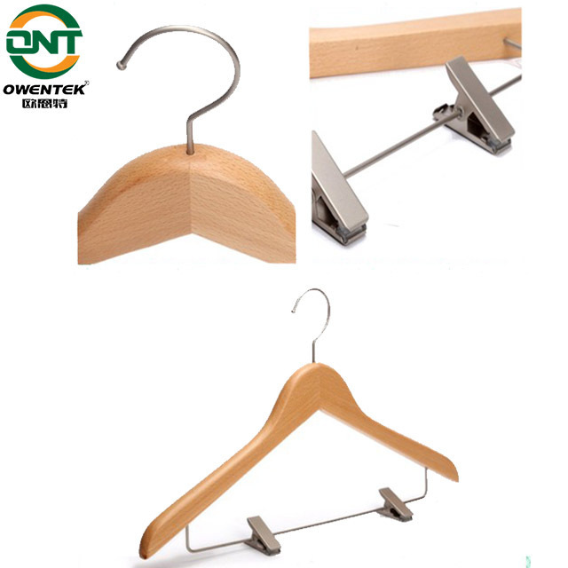 Quality Wooden Skirt Hangers Smooth Solid Wood Pants Hangers with Clips 360 Swivel Hook Shoulder Notches for Dress Coat Jacket