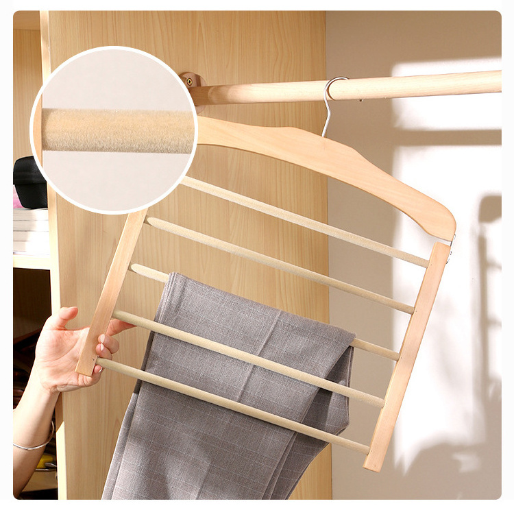 Multifunctional Organization Storage 5 Pack Pants Wooden Hangers Space Saving Closet Non Slip wood Hanger