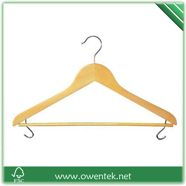 Natural Wooden Short Hook Clothes Hanger With Single Rod NonSlip