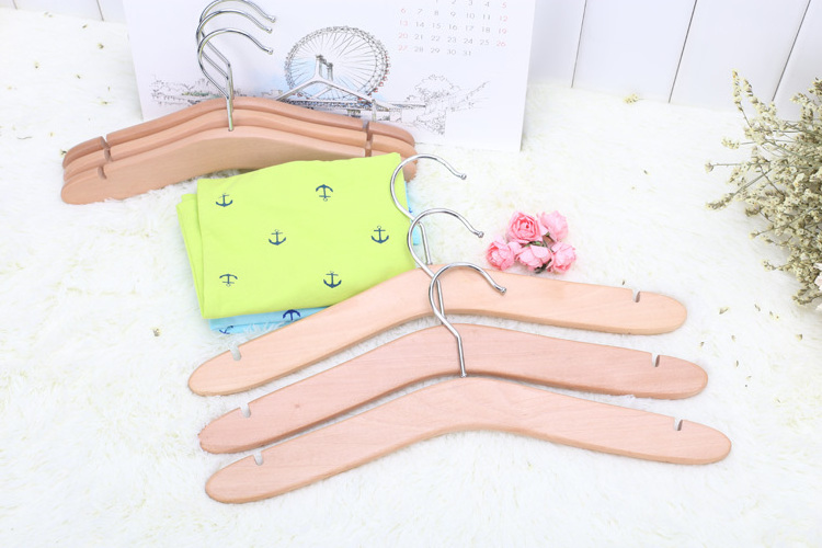 Baby Children Toddler Wooden Shirt Coat Hangers with Notches and Anti-Rust Chrome Hook