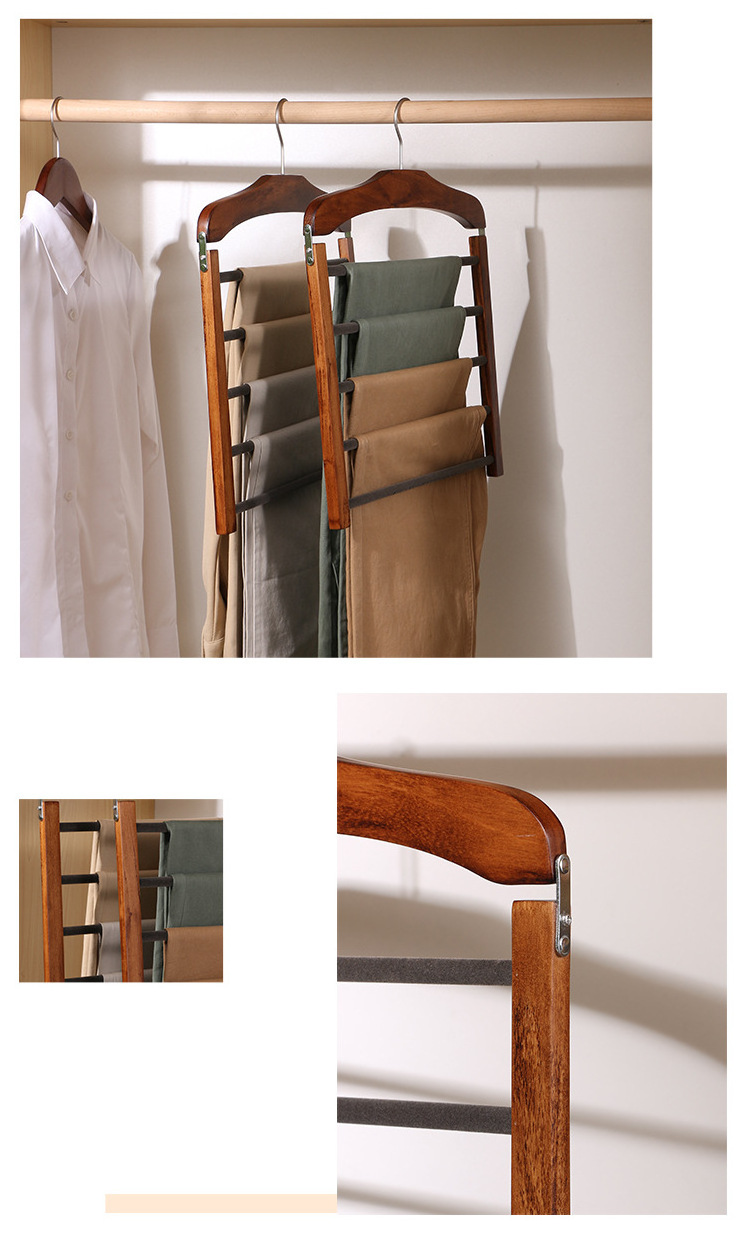 Multifunctional Organization Storage 5 Pack Pants Wooden Hangers Space Saving Closet Non Slip wood Hanger