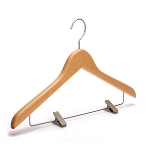 Wholesale Wooden Clothes Hangers Without Hook With Chromed Clips Theft Proof