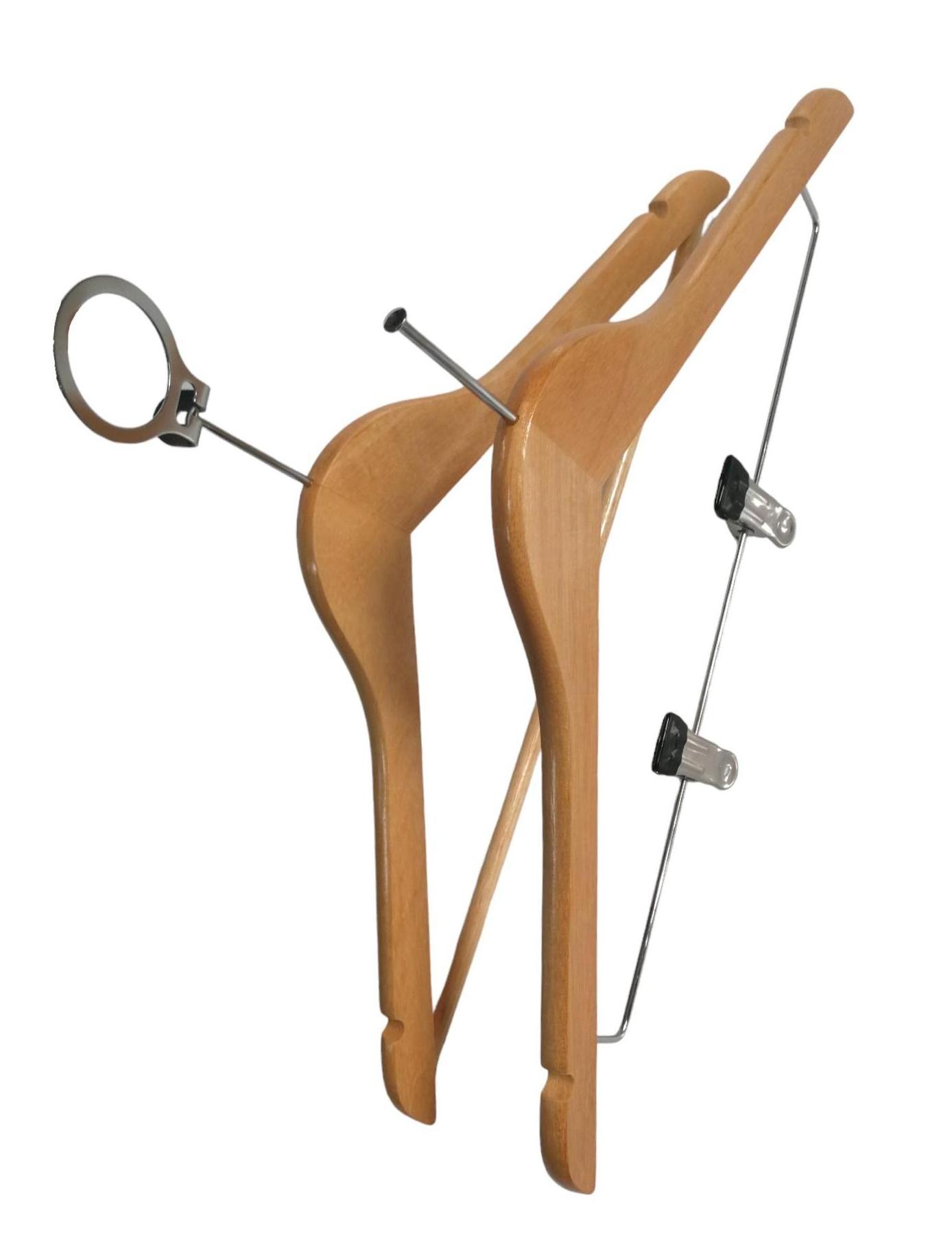 Hotel anti-theft wooden hanger with ring hook black non-slip clip, hang clothes at the same time can hang pants