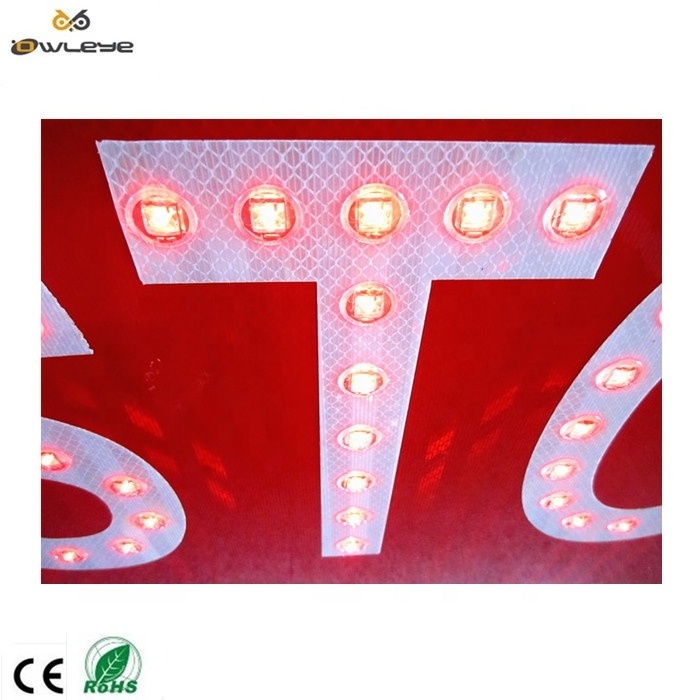 CE Solar Wireless Traffic Light Emergency Exit Signs Octagonal Stop Led Flashing Warning Sign