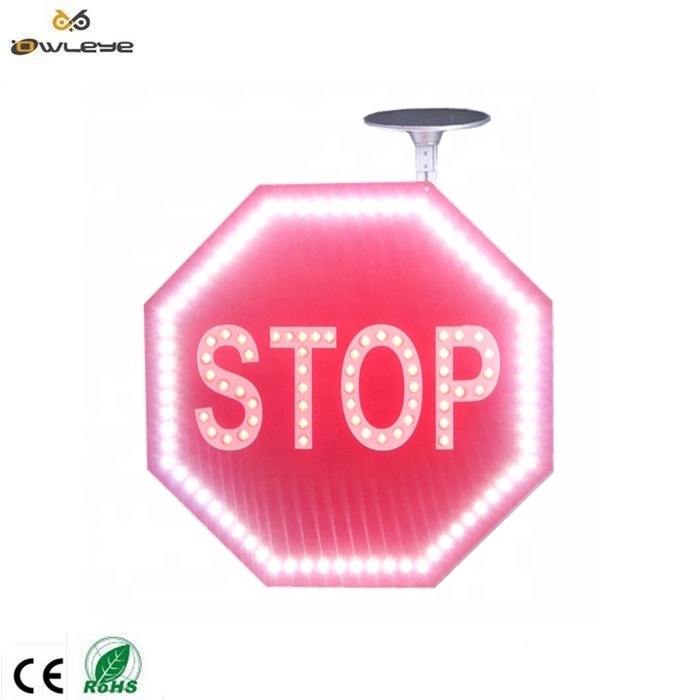 CE Solar Wireless Traffic Light Emergency Exit Signs Octagonal Stop Led Flashing Warning Sign