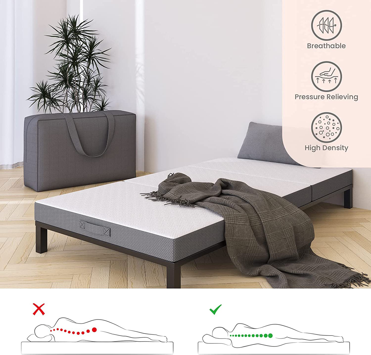 Factory Vacuum Packed Hypo-allergenic Memory Foam Three Folding Mattress Topper Perfect Sleep Foam Bed Mattress