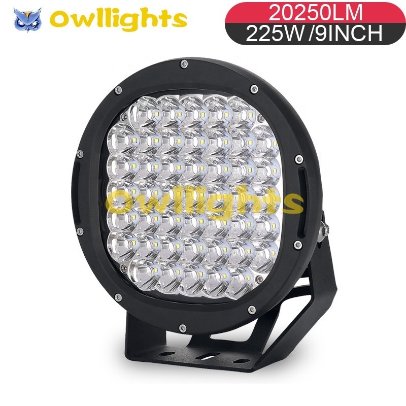 LED 225w Spotlight 12v 24v 32v dc, Lens Cover 9inch 10inch LED Driving Lights Hunting Spotlight, IP68 LED Diving Light 225watts