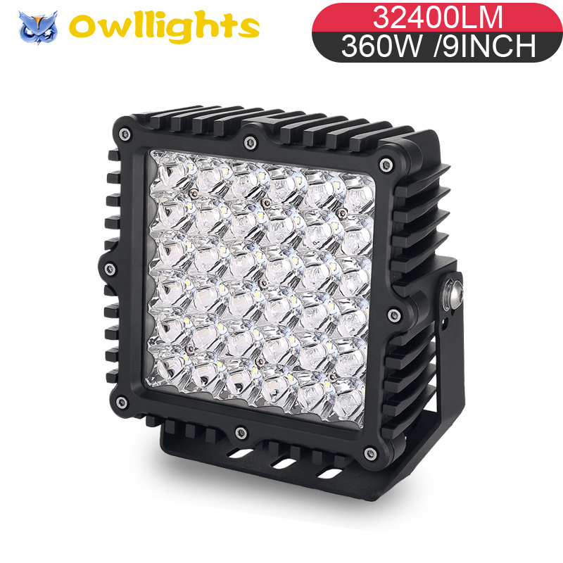 Auto Parts 9inch 360W LED Driving Light Square Spot High Power LED Work Light for 4x4 off road SUV 4WD Wrangler