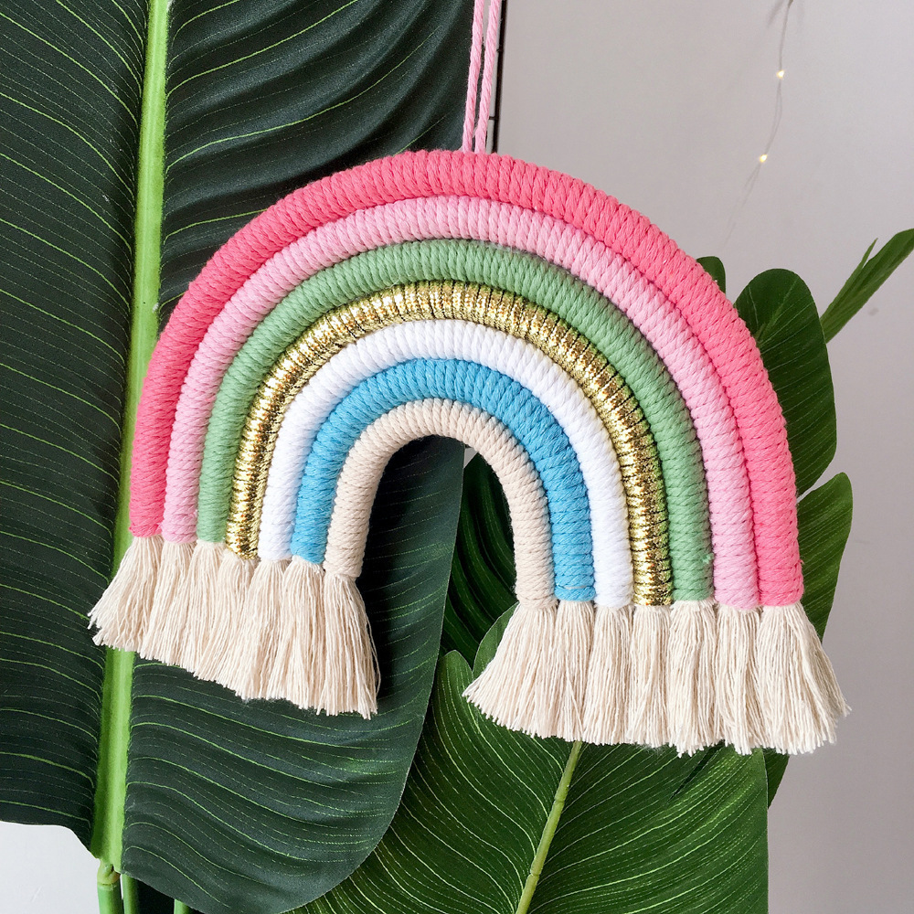 Woven Children Decoration Boho Macrame Cotton Colourful Rainbow Macrame Wall Hanging Decor For Nursery Kids Room