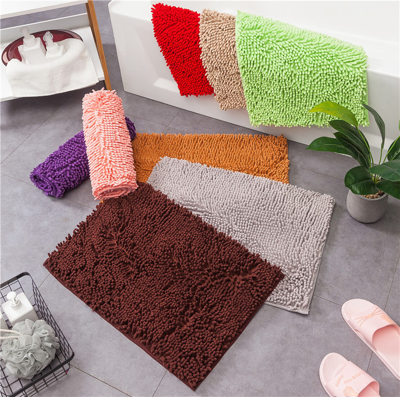 Wholesale Soft Antislip Waterproof Shaggy Thick Microfiber Chenille Shower Bath Mat For Hotel