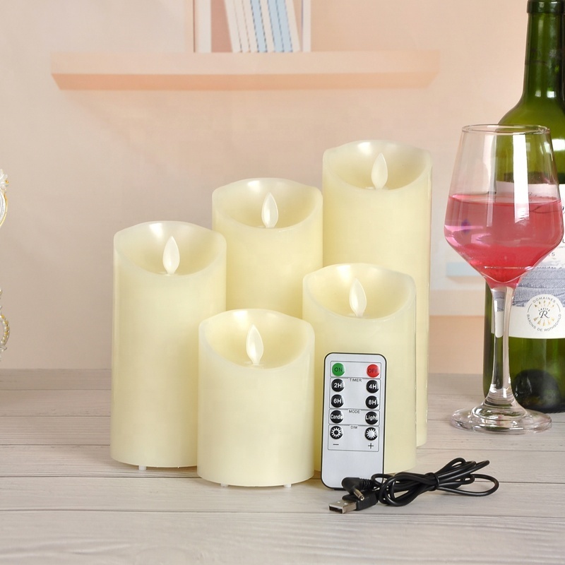 Flickering White Pillar Led Candles Sets Electronic Plastic Flameless Led Candle With Battery Remote Operated