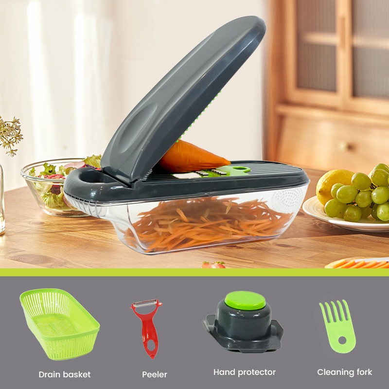 Multifunctional Vegetable Cutter Manual 12 in 1 Onion Dicer Onion Cutter Peeler Veggie Chopper With Container