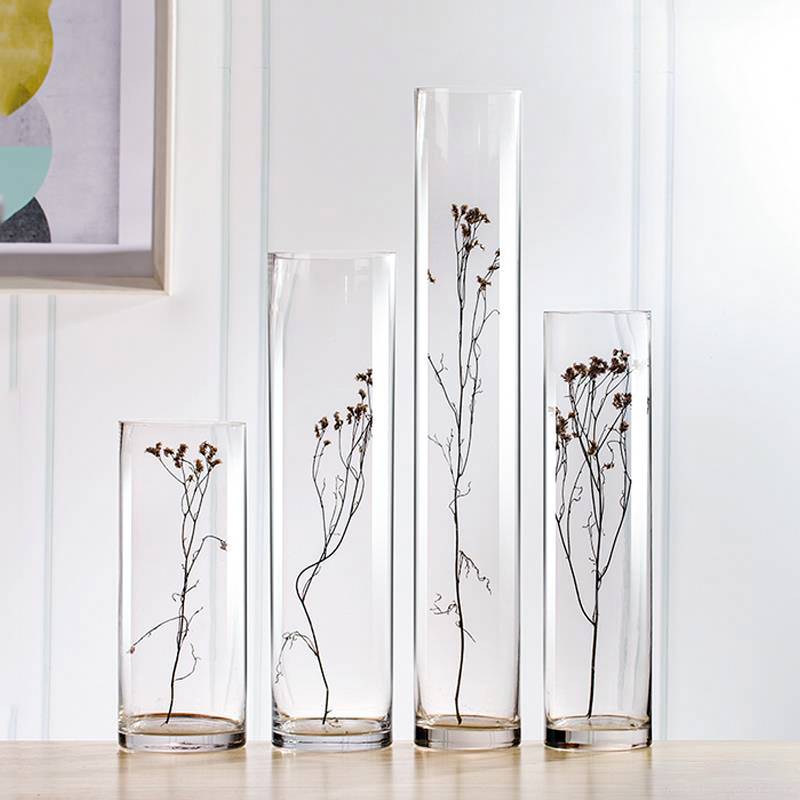 Nordic Creative Glass Vase Cylinder Decor Centerpiece Small Mini Table Luxury White Glass Vases for Plants Outdoor and Indoor