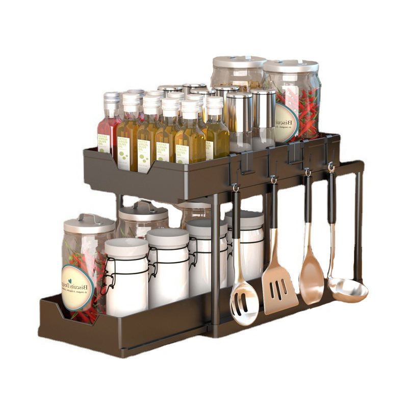 2-Layer Desktop Organizer Countertop Stand Shelf Under The Sink Storage Under Sliding Cabinet Basket Organizer