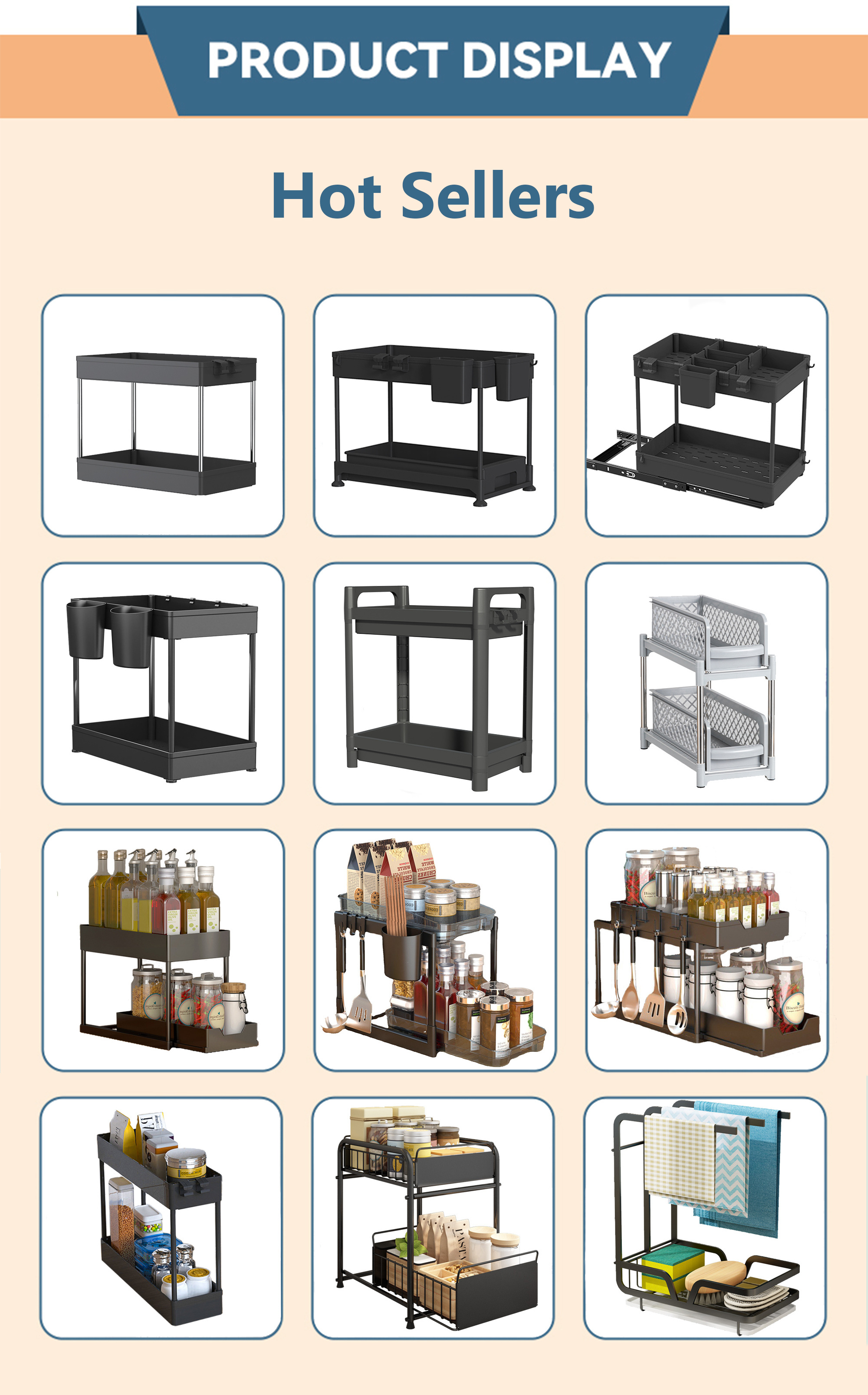 2-Layer Desktop Organizer Countertop Stand Shelf Under The Sink Storage Under Sliding Cabinet Basket Organizer