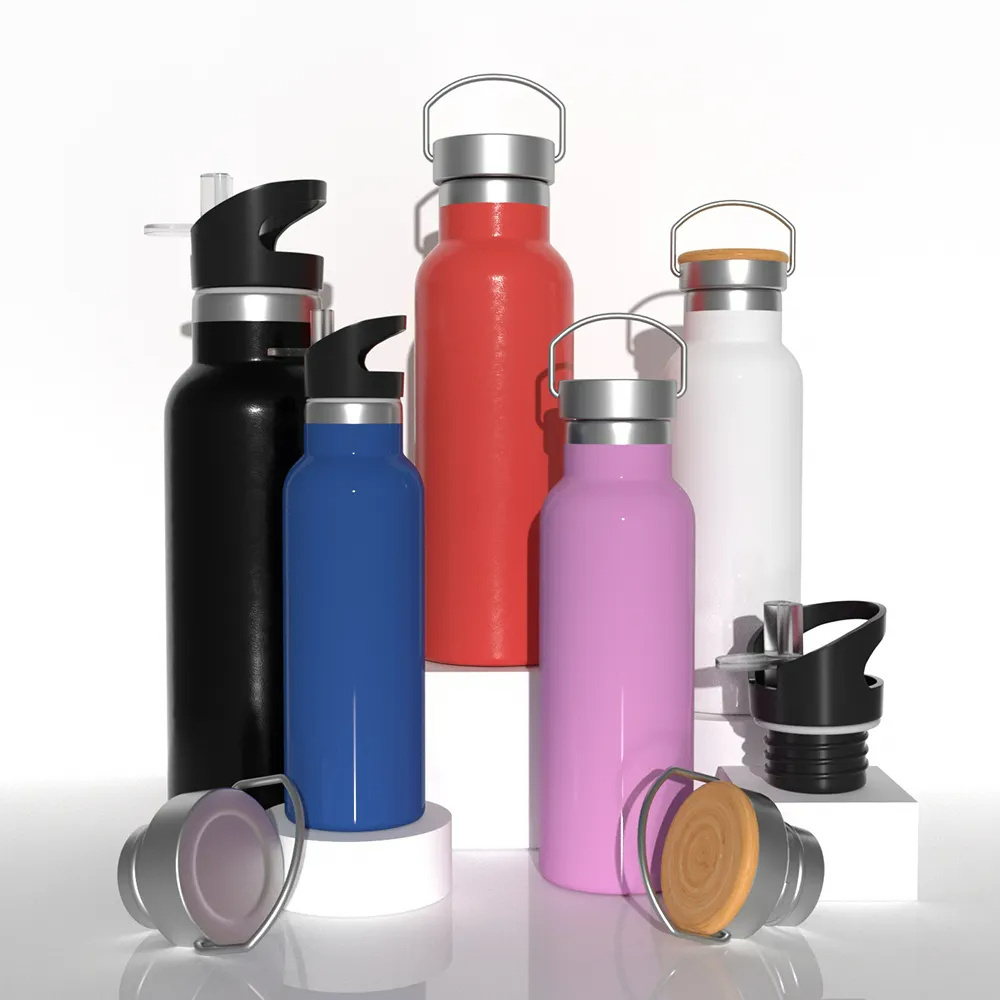 Customized 3 Lids Free Sample Water Bottles Double Wall Vacuum Insulated Stainless Steel Tumbler With Logo