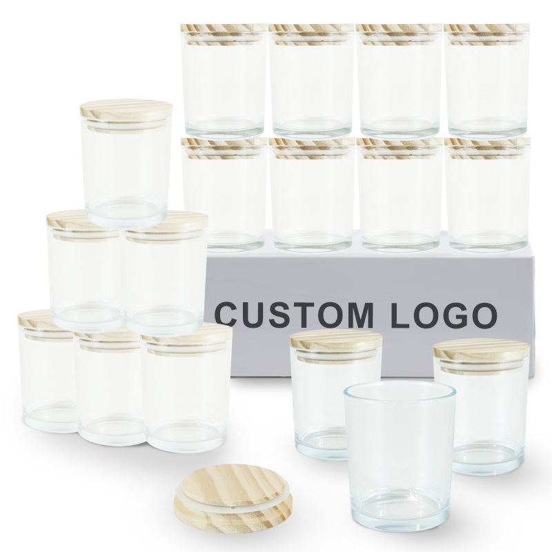 wholesale custom frosted glass candle jars with wooden metal lids in bulk