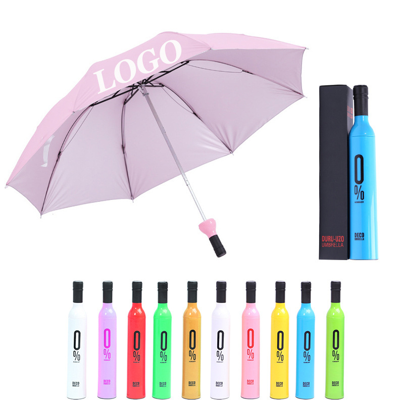 New Design Personalized Customized Bottle Shape Gift Advertising Wine Bottle Umbrella