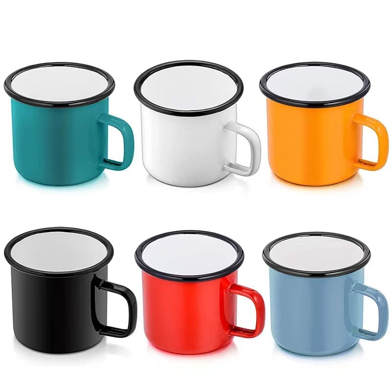 Cheap Small White Stainless Steel Camping Coffee Custom Logo Enamel Mug Metal Mini Steel Cup