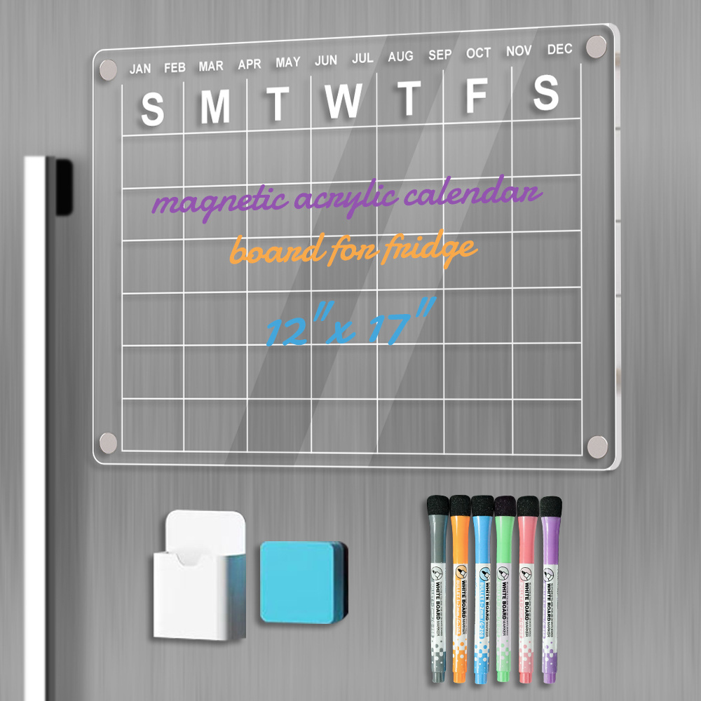 Best Quality Customized Wholesale Monthly Weekly Daily Planner Calendar Fridge Clear Acrylic Fridge Magnetic Dry Erase Board