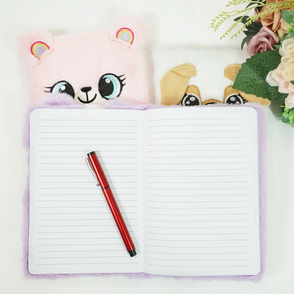 Wholesale A5 Cartoon Plush Diary for Girls Office Stationery Notebook with Lock School Supplier