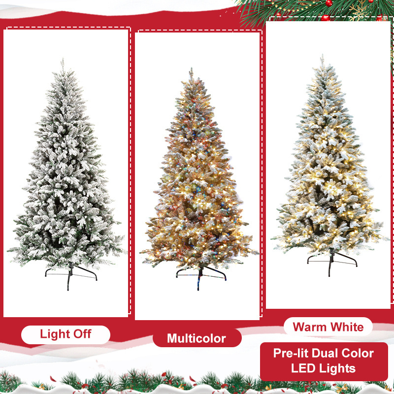 PE PVC Mixed Snow Artificial Tree White LED Christmas Tree with Lights and Snow Effect arbol de navidad Christmas Decorations