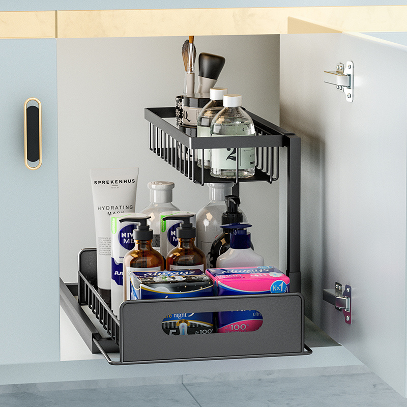 Carbon Steel New Design Storage Holders Racks Spice Racks Kitchen Under Sink Organizers With 2 Tier Sliding Drawer