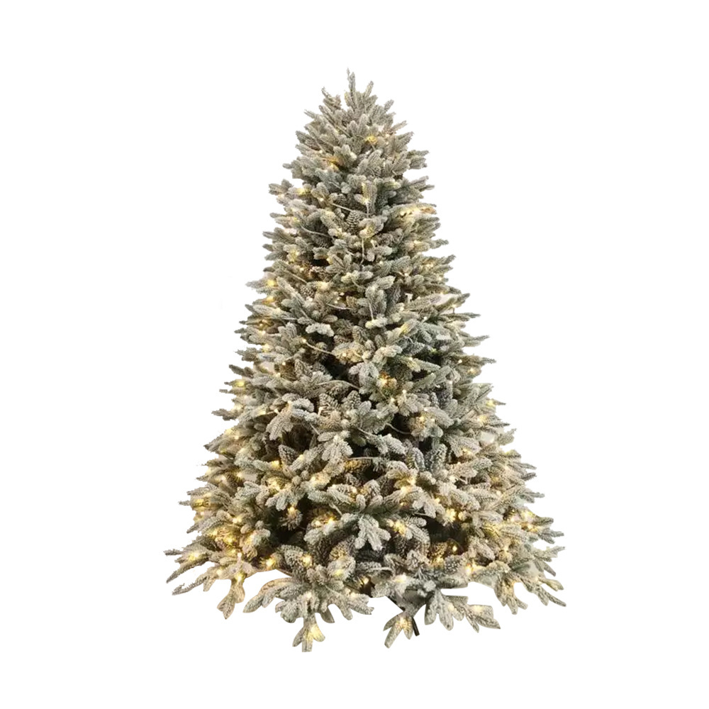 7.5Ft Prelit Warm LED Fireproof Thick Flocked Over 2000 Tips PE Christmas Tree with Thick Big Metal Base