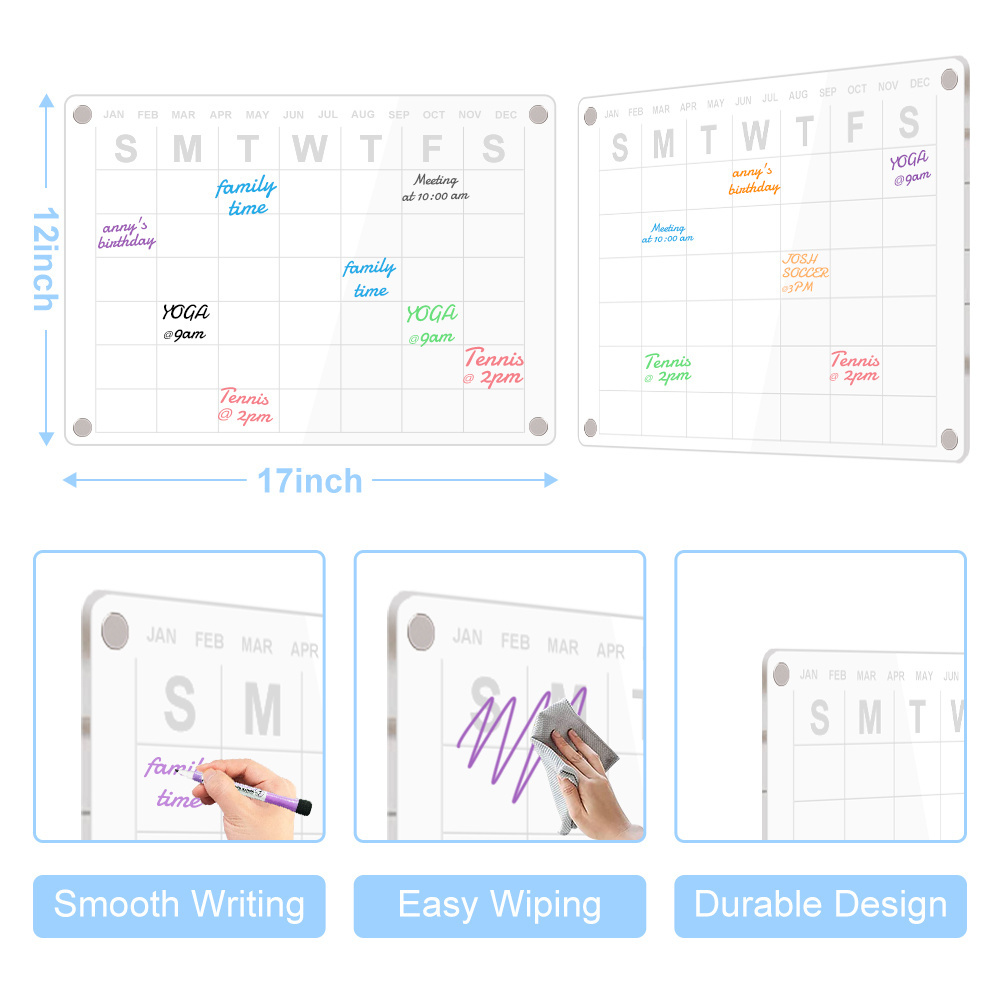 Best Quality Customized Wholesale Monthly Weekly Daily Planner Calendar Fridge Clear Acrylic Fridge Magnetic Dry Erase Board