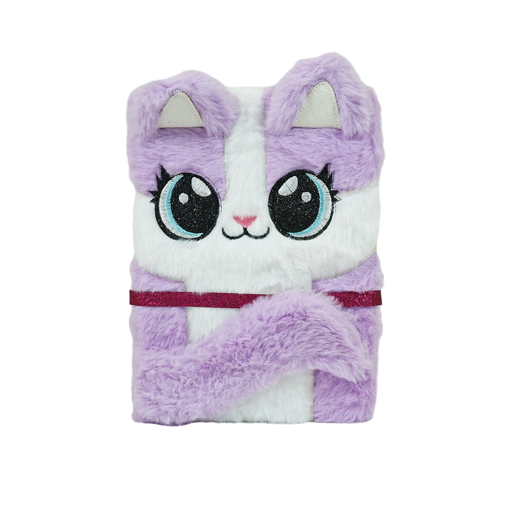 Wholesale A5 Cartoon Plush Diary for Girls Office Stationery Notebook with Lock School Supplier