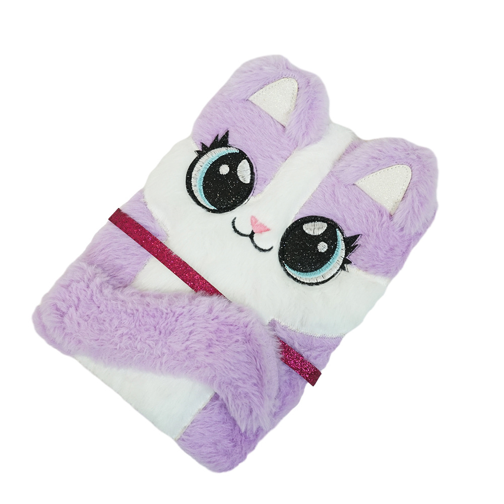 Wholesale A5 Cartoon Plush Diary for Girls Office Stationery Notebook with Lock School Supplier