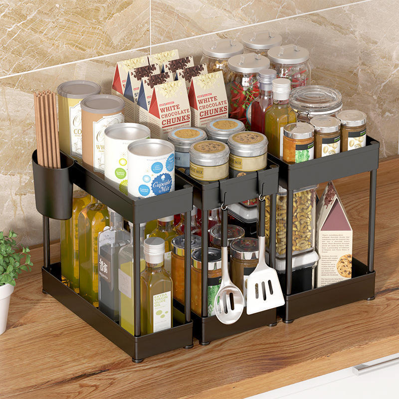 2 Tier Sliding Storage Boxes Kitchen Sink Organization Put Out Drawer under sink organizers and storage