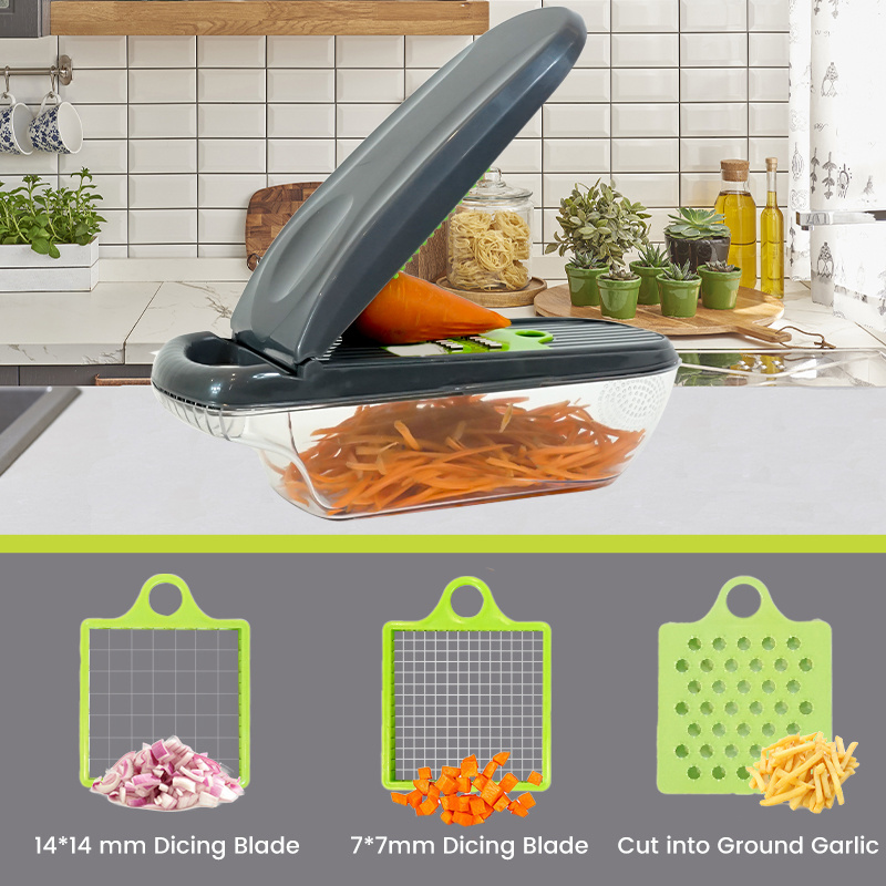 Multifunctional Vegetable Cutter Manual 12 in 1 Onion Dicer Onion Cutter Peeler Veggie Chopper With Container