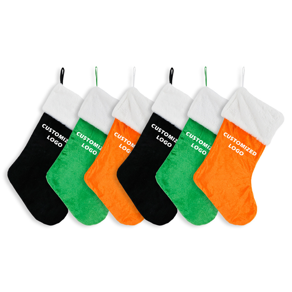 Customized Logo OEM Embroidery Logo 20Inch Soft Thick Lining Christmas Stockings with Soft Artificial Fur Cuff