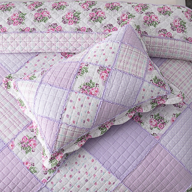 Purple Wholesale Fancy Quilted Bedspreads Luxury Patchwork Bedding Set Bedspread Set with Ruffles