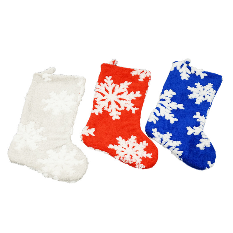 20Inch 50cm White Snowflake Fake Fur Thick Soft Cotton Plush OEM Logo Christmas Decoration Christmas Stockings