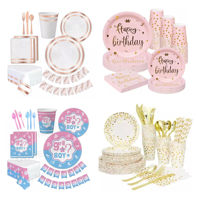 Party Supplies Free Sample Custom Printed Disposable Birthday Event Theme Party Tableware Sets With party balloons